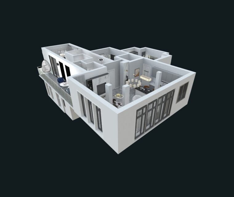 The whole apartment with furniture 3D dark